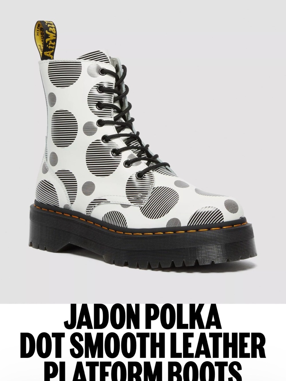 Dr. Martens White Leather Polka Dot Platform Lace-Up Boots